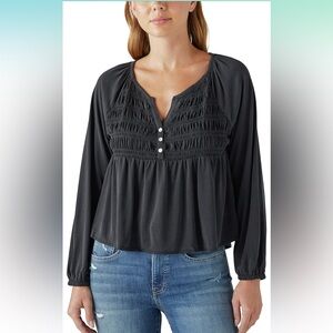 LUCKY BRAND gray black acid wash blouse/ top